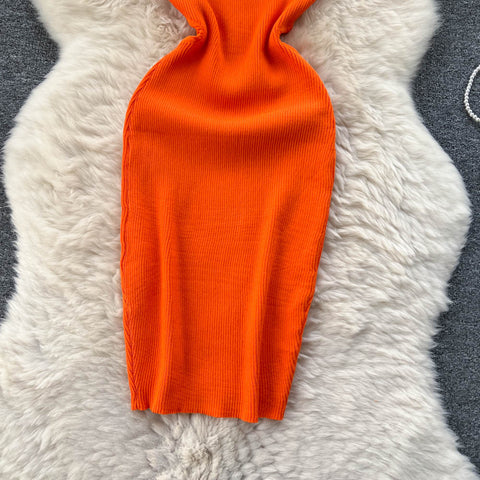 Open-back Hollowed Knitted Vest Dress