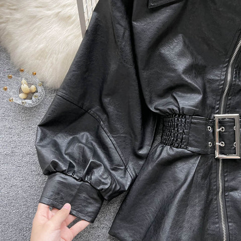 Niche Waist-slimming Leather Jacket