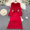Hollowed Embroidered Flared Sleeve Dress