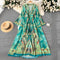 Deep V-neck Floral Printed Maxi Dress