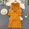Hollowed Embroidered Flared Sleeve Dress