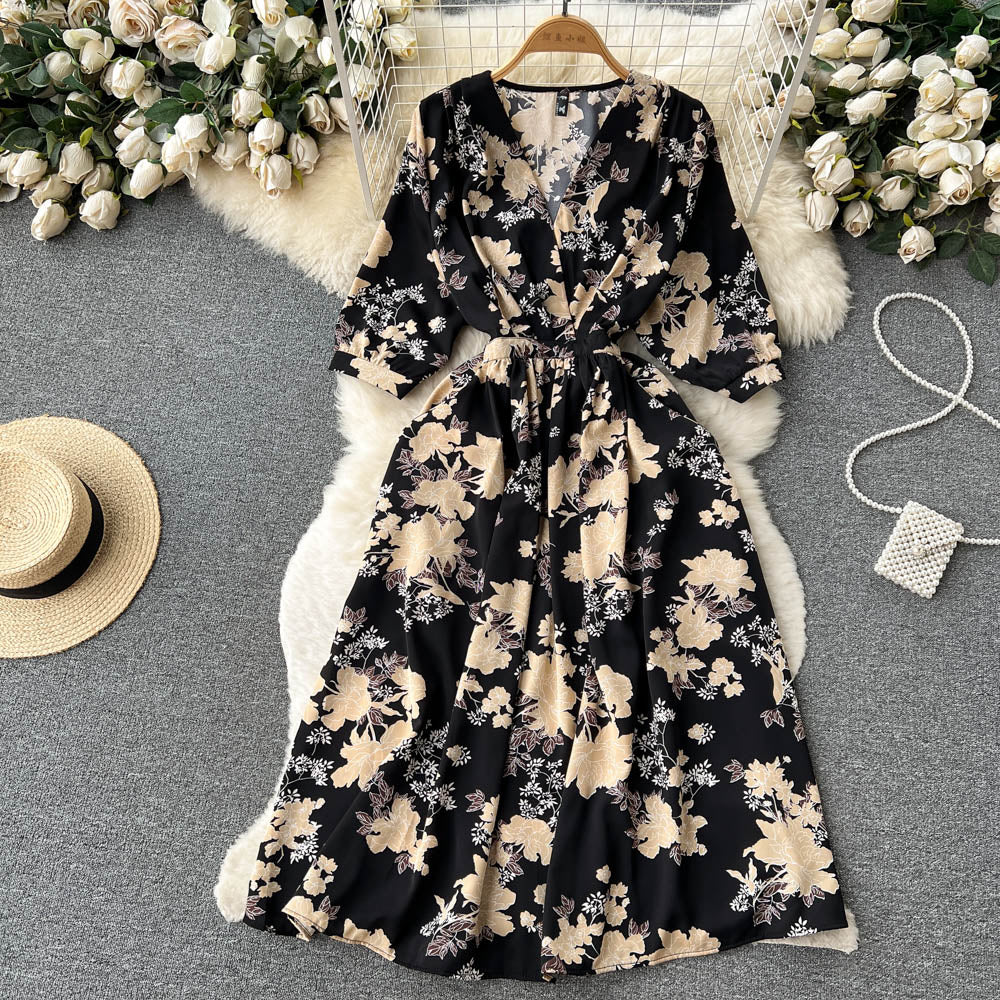 Frenchy Floral Print Back Flounce Sleeve Chiffon Dress main image 1