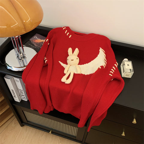 3d Bunny Embroidery Soft Sweater