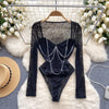 Black Rose Embroidered One-piece Lingerie