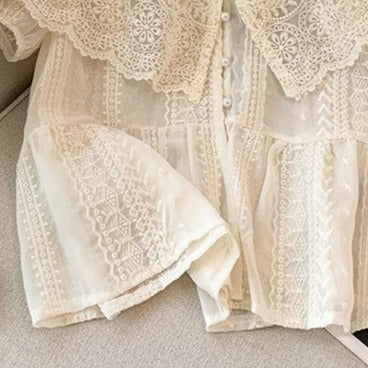 Lace Patchwork Embroidered Chiffon Blouse