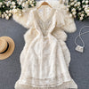 French Style V-neck White Dress