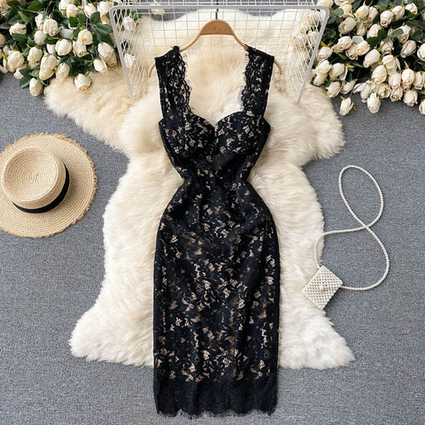 High-end Square Neck Lace Dress