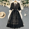 V-neck Black Lace Hollowed Dress