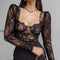 V-neck Jacquard Black Lace Top