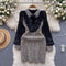 Lace Collar Sequined Patchwork Dress