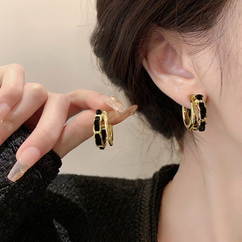 Double Layers Alloy&Leather Earrings