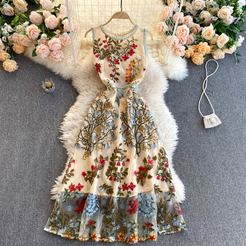 Round Neck Sleeveless Embroidered Dress