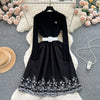 Faux Two-pieces Embroidered Knitted Dress