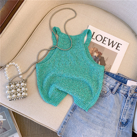 Chic Solid Sleeveless Knitted Top
