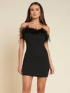 Furry Neckline Backless Black Dress