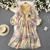 Pleated Oil Painting Floral Dress