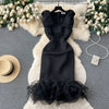 V-neck Black Mesh Patchwork Dress