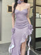 Ruffled Purple Shiny Slip Dress