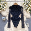 Stand Collar Black Hollowed Lace Lingerie