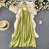 Green Round Collar Loose-fitting Halter Dress