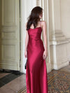 French Style Red Satin Slip Dress