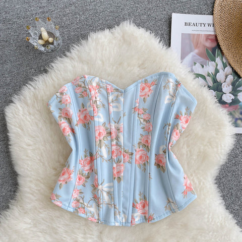 Backless Floral Fishtail Short Top