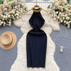 High-end Beaded Halter Black Dress