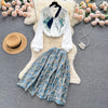 Embroidery Shirt&Floral Skirt 2Pcs Set