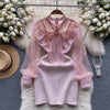 Pink Mesh Patchwork Tweed Dress
