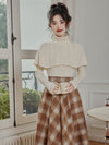 Layered Sweater&Plaid Skirt 2Pcs Set