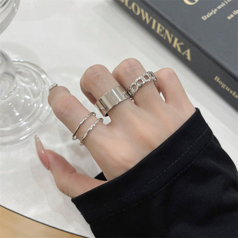 Japanese Style Silver Rings 3Pcs