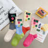 Button Decorated Color-clash Ripped Socks