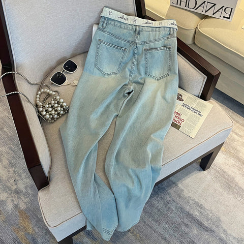 Ripped Waistband Wide-leg Jeans