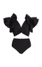 Simple Design Black Ruffled Sleeve Bikini