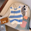 Ice Silk Blue Striped Knitted Vest
