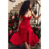 French Style Lace-up Red Slip Dress