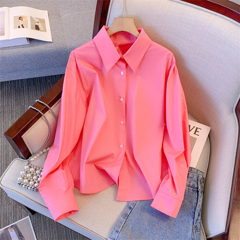Korean Style Single-breasted Pink Blouse