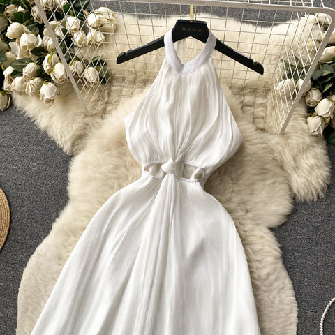 High-end White Formal Halter Dress