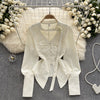 3d Floral Lace-up Pleated Shirt