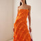 Orange Ruffled Chiffon Slip Dress