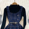 Bottoming Sweater&Plaid Tweed Dress 2Pcs