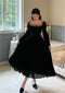 Frilled Tulle Neckline Black Dress