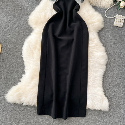 See-through Mesh Patchwork Chain Slip Dress