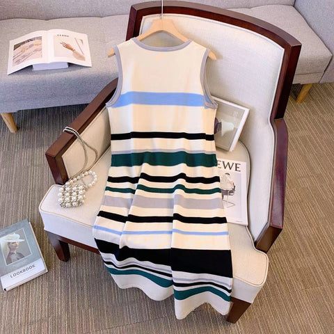 Loose-fitting Striped Sleeveless Vest Dress