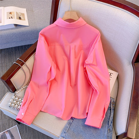 Korean Style Single-breasted Pink Blouse