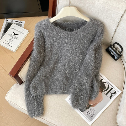 Solid Color Soft Furry Sweater