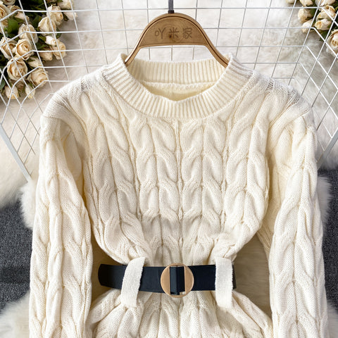 Soft Round Collar Cable-knit Dress