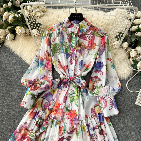 High-end Printed Long-sleeve Shirt Dress