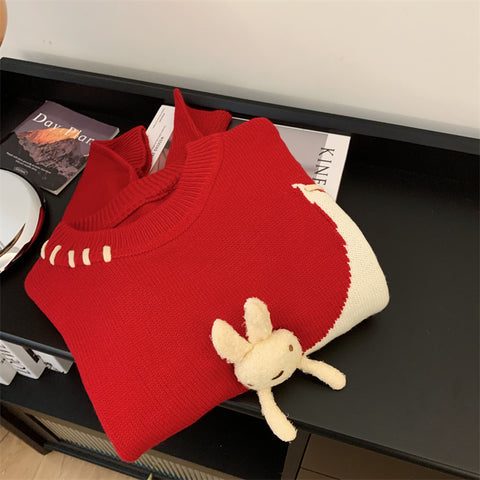 3d Bunny Embroidery Soft Sweater