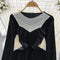 Beaded Round Collar Black Velvet Dress